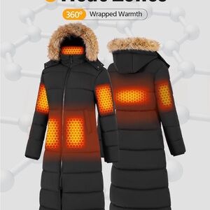 Women's Black Heated Ski Jacket with Fur Hood